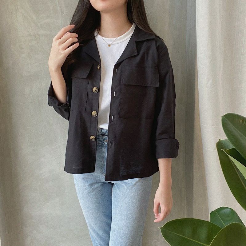 Claryn Outer Linen - Kemeja Linen - Atasan Wanita | Kardingan Saku 2278