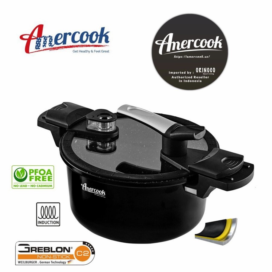 Panci Presto Amercook Aluminium Anti Lengket - 5 lt - Hitam