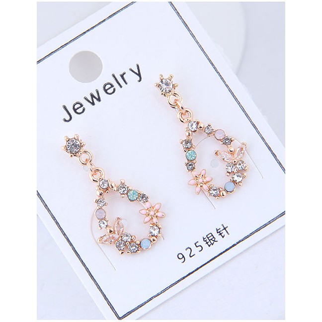 LRC Anting Tusuk Fashion Color Flower Shape Decoraed Earrings A572XX