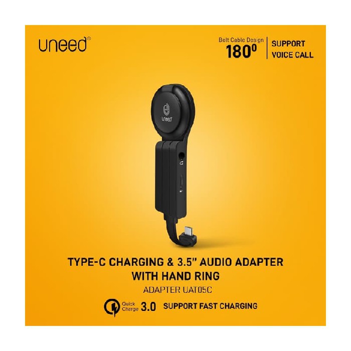 Jual UAT05C - UNEED TYPE-C CHARGING  3.5 AUDIO ADAPTER WITH HAND RING Murah