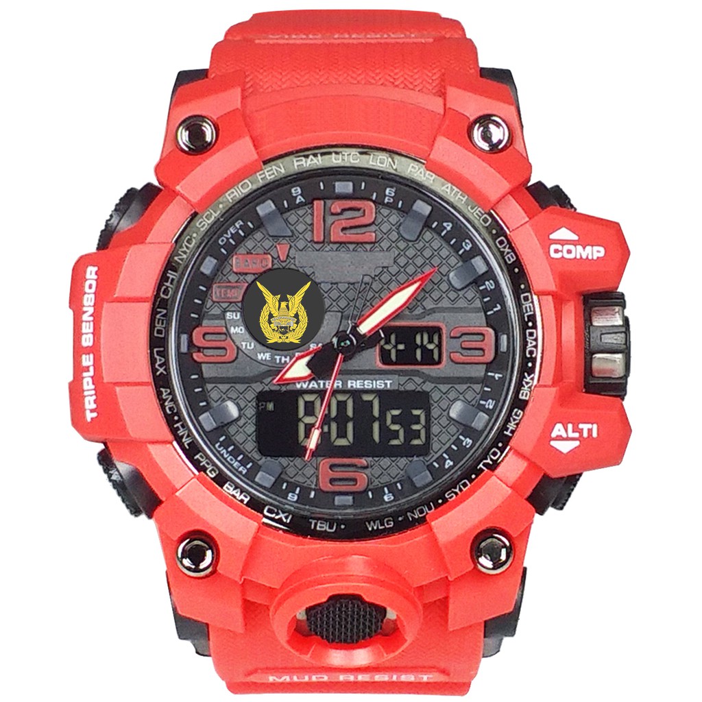 (Istimewa Bossque) Jam LOGO TNI - AU Double Time Full Merah (Exclusive)