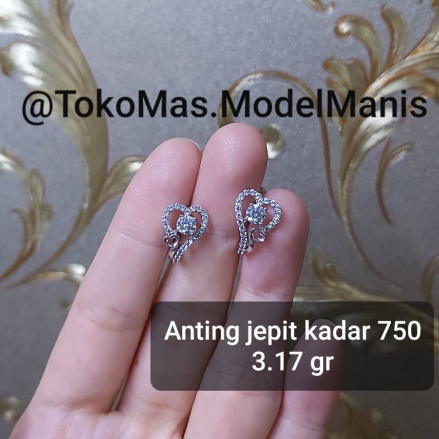 Anting Emas Putih Asli kadar 750 jepit love Diamond looks promo