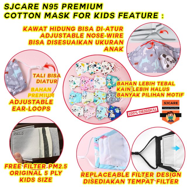 SJCare Masker Anak Premium Kids Katup Respirator FREE FILTER PM 2.5 - White Alien