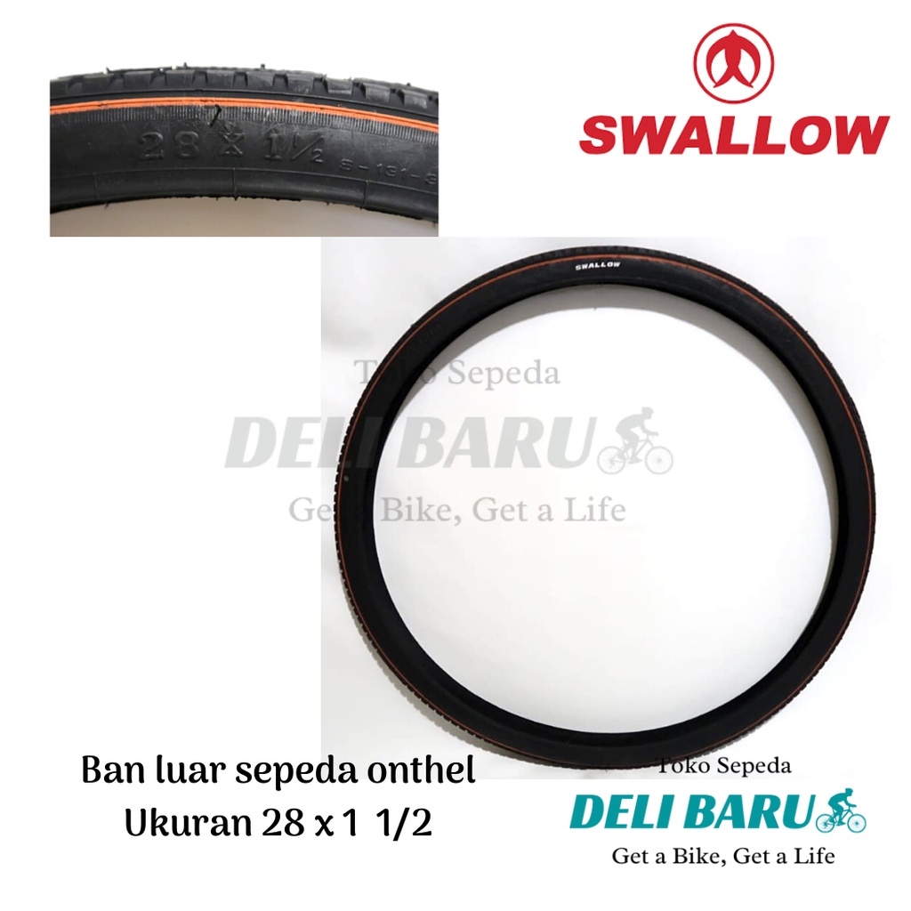 Swallow Ban luar 28 x 1 1/2 hitam list orange sepeda onthel