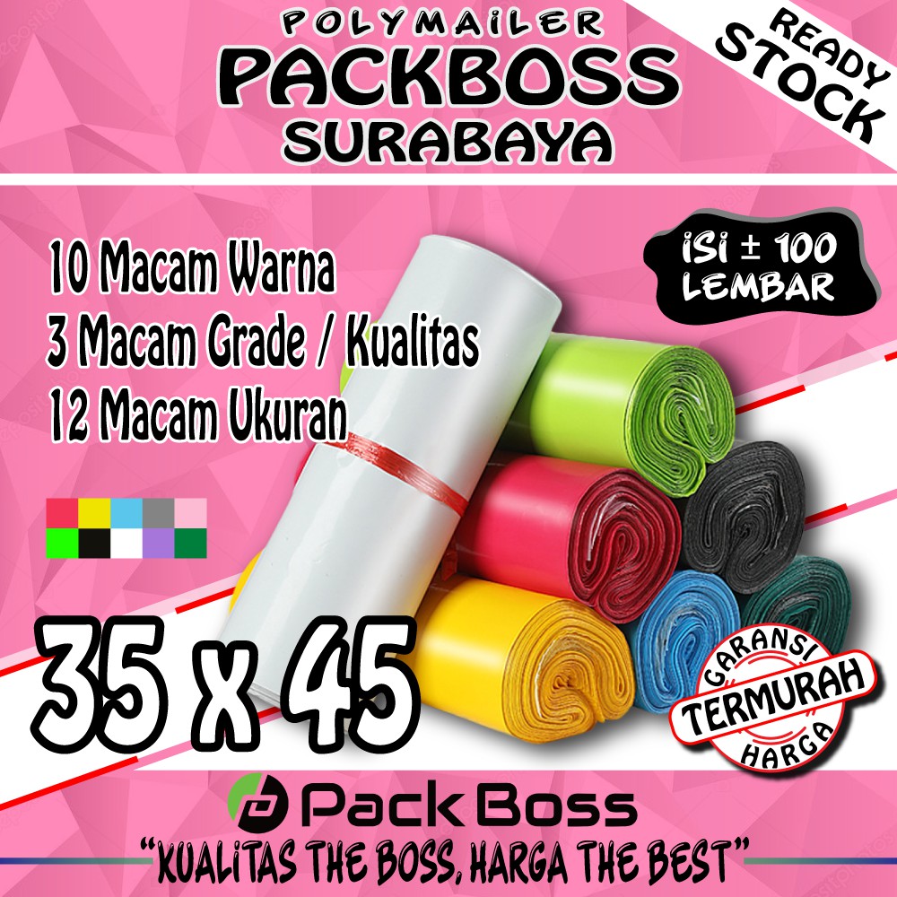 

POLYMAILER PACKBOSS 35x45 HARGA ISI ±100 LEMBAR *KUALITAS BOSS, HARGA JOSS* LANGSUNG PABRIK