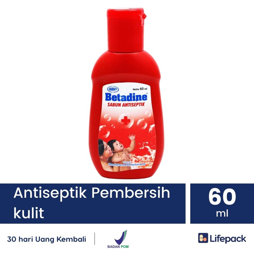 Betadine Sabun Cair 100 & 60 Ml - Sabun Anti Bakteri / Obat Kulit Jerawat Gatal - Lifepack-60 ML