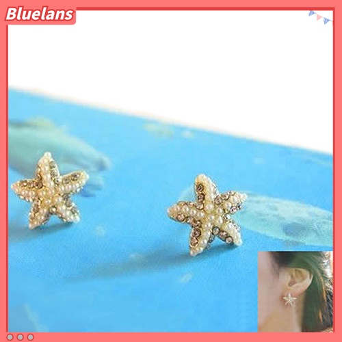 Anting Stud Bentuk Bintang Laut Aksen Mutiara Berlian Imitasi