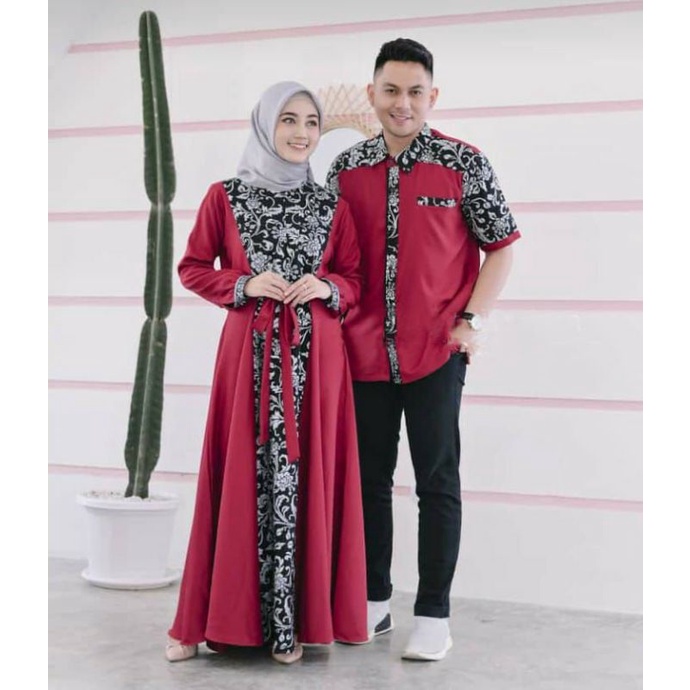 Baju batik kapel gamis couple batik gamis pasangan muslim sarimbit keluarga cople suami istri wanita kapel kondangan