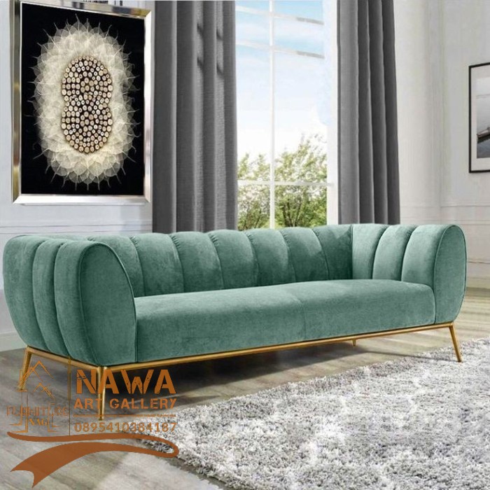 Sofa retro terbaru kaki besi finishing gold sofa kain bludru
