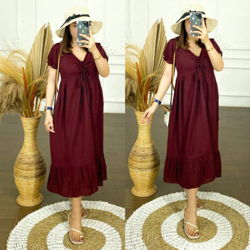 ANS BATIK DRESS WANITA CASUAL PESTA LENGAN PENDEK DRES ANDIN IKATAN CINTA DRESS WANITA MODERN A5