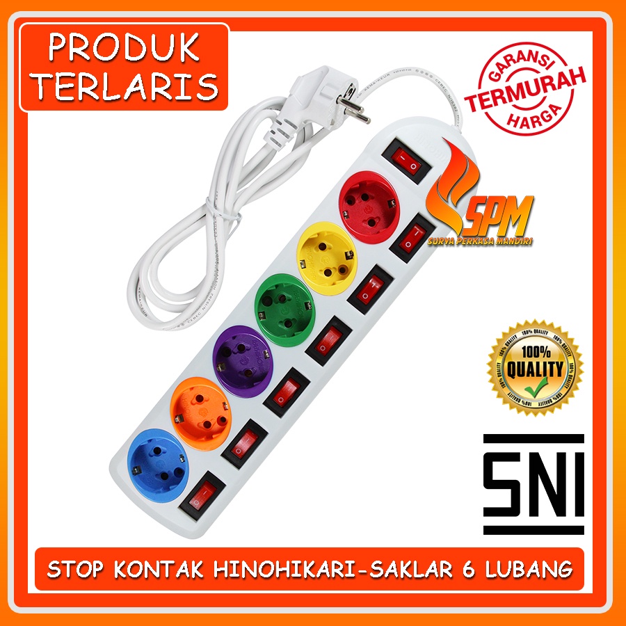STOP KONTAK 4 / 5 / 6 LUBANG SAKLAR HINOHIKARI 1,8M HH-285C / 286C / 288C SNI / STOP KONTAK SWITCH H