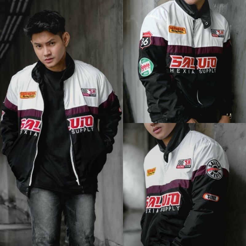 SOUTHWEEK | Nascar Jacket Motowear Racing Addiction - Jaket Motor Pria/Wanita-SLVHX PUTIH HITAM 06