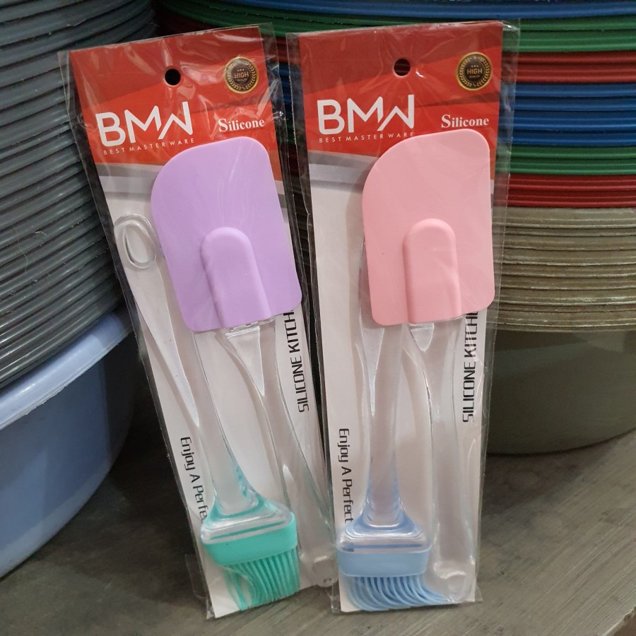 BMW Kuas dan Spatula Silikon Silicone Tebal Gagang Bening (1 set)