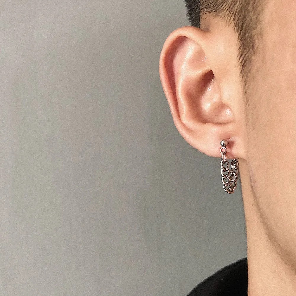 Anting Rumbai Rantai Korea Anting Tusuk Hip Hop Silver Untuk Unisex