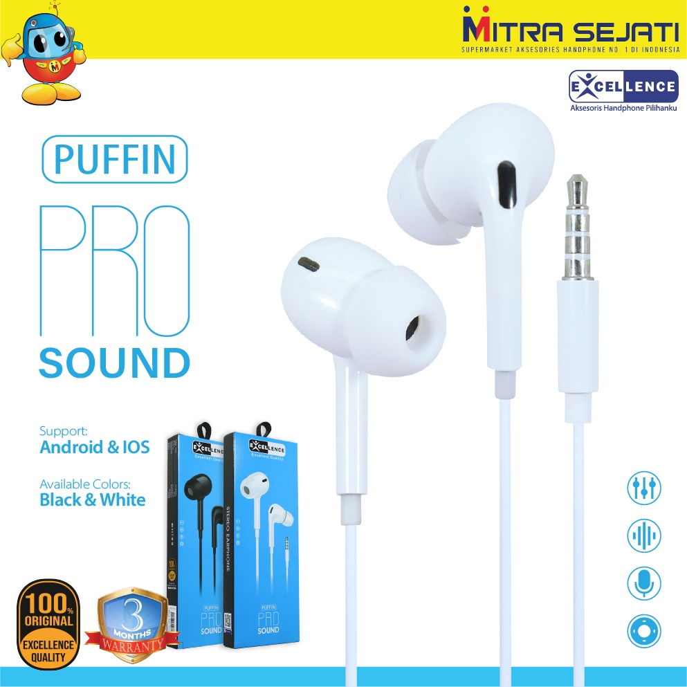 Handsfree Excellence Stereo Puffin Jack 3.5mm Headset
