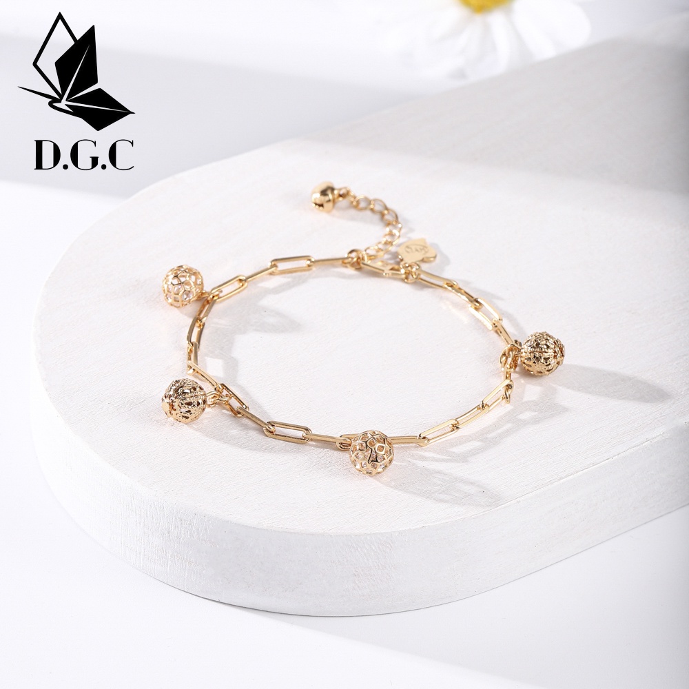 ♥Moya0158✨Gelang Titanium Wanita Anti Karat Asli Fashion Hollow Desain Bola Aksesoris Gelang Serut Emas D203