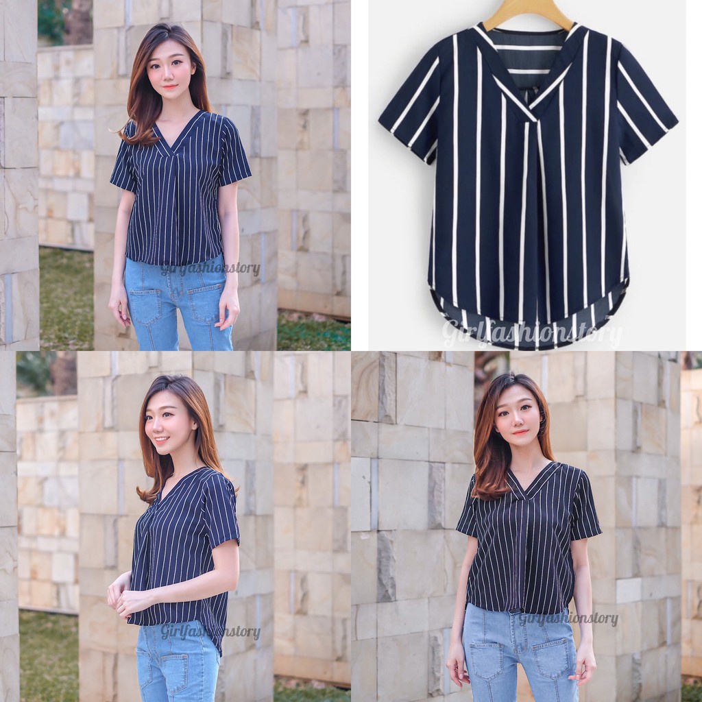 BEFAST - ZFS Blouse DESKA / GWENDA BLOUSE OVERSIZE / Atasan Kemeja Wanita / Kemeja Motif Salur / Kemeja Kekinian 2021 / Kemeja Lengan Pendek / Kemeja Casual / Kemeja OOTD Wanita Remaja Terlaris