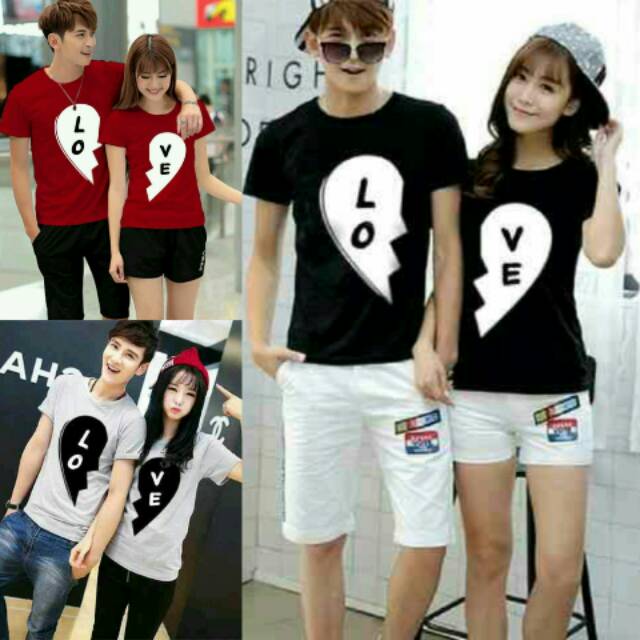 Kaos couple love merah hati pasangan lo ve warna maroon baju love couple pemuda
