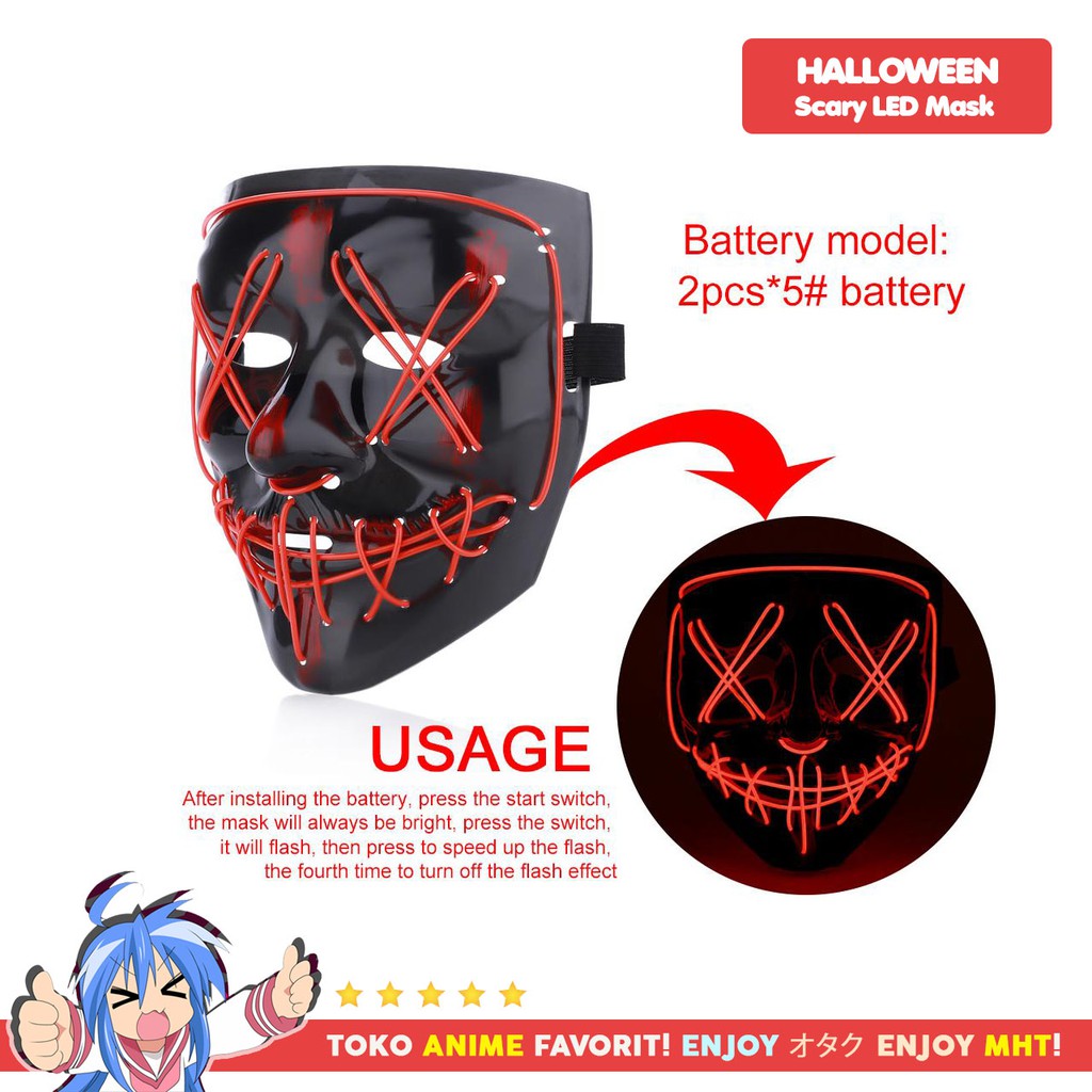 Topeng Halloween Seram Scary LED Cosplay Kostum