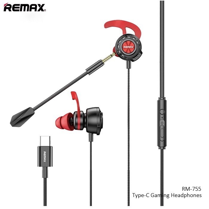 remax headset gaming port usb type c earphone headphone type c rm 755 original