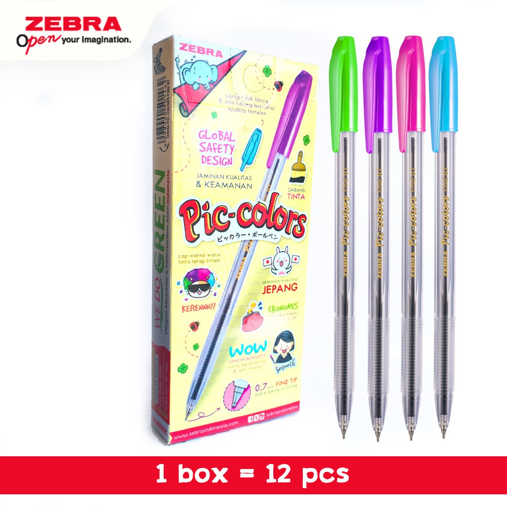 

ZEBRA Piccolors Pulpen Pena 12 Pcs 0.7mm Transparent Barrel Ballpoint Pen Alat Tulis