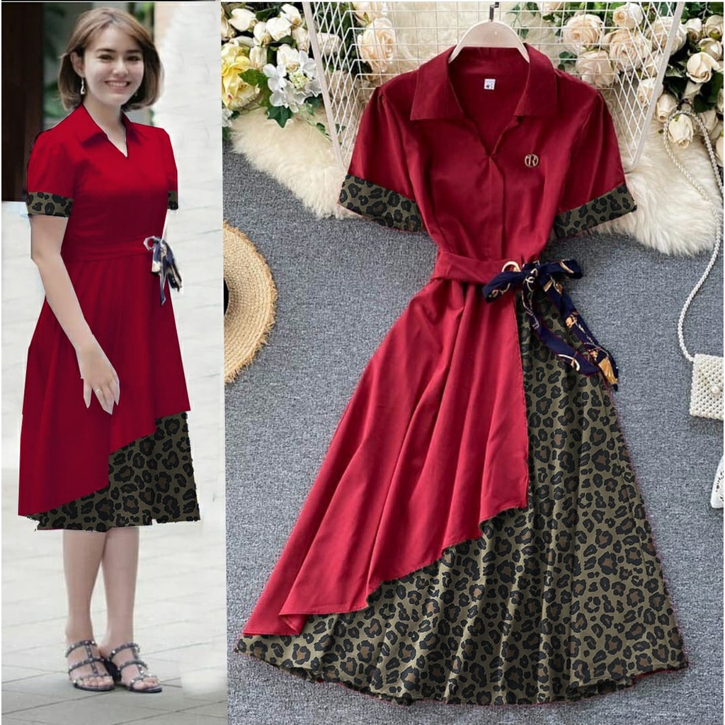 dres amanda leopard / Dress Korea terbaru / Imlek / gaun gereja kondangan/ Dress kondangan wedding dress / Dress vintage korea