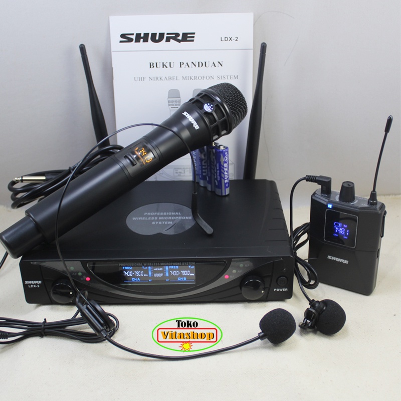 Miicrophone Wireless Shure LDX-2 PJH Mic Pegang + Mik Jepit / Headset