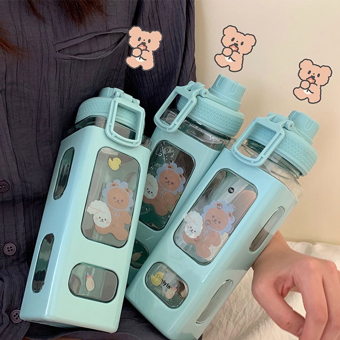 DODORY BTL008 Botol Minum Plastik Cantik Air  Comel Anak Sekolah  Square Bear