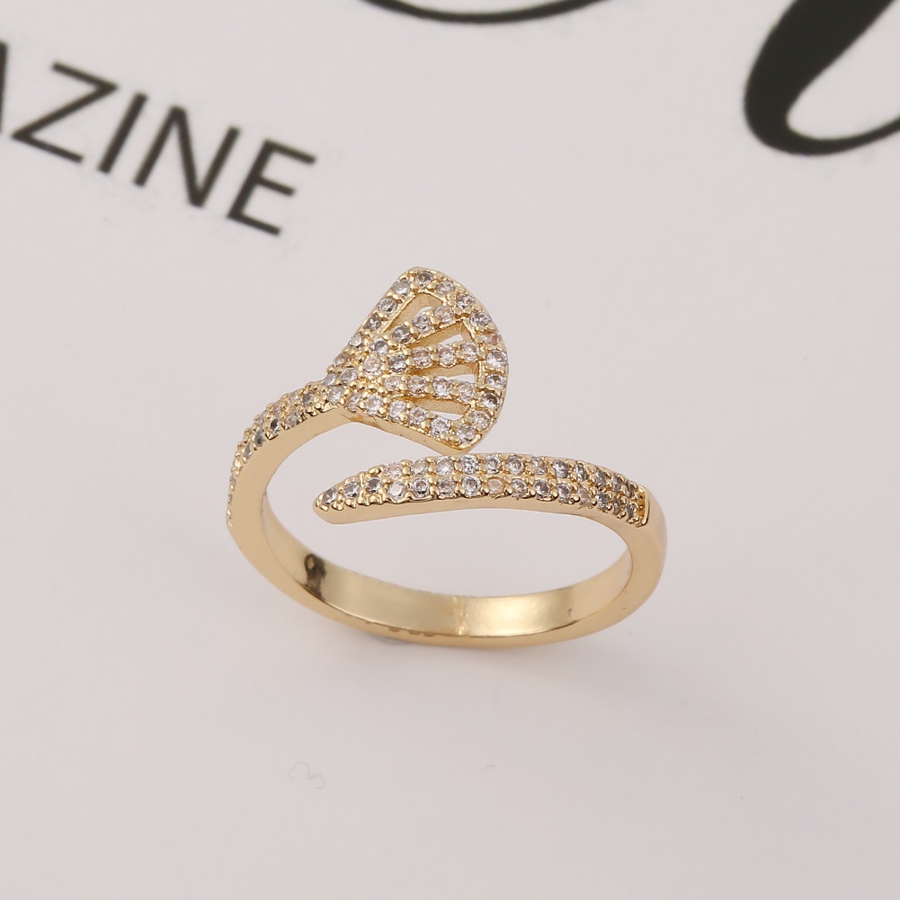 Ornamen tembaga 18K emas minyak menetes Open zircon cincin ekor putri duyung wanita kecil perhiasan