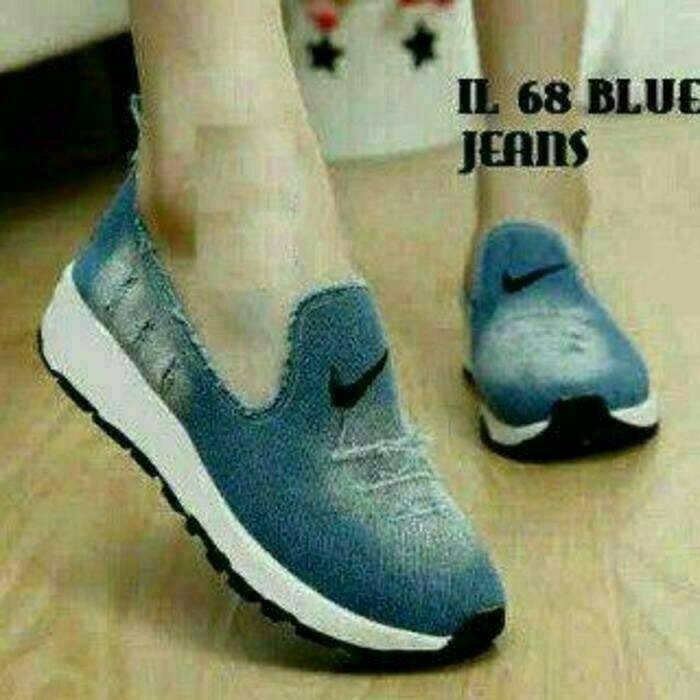 SEPATU OLAHRAGA NIKE BIRU WANITA CEWEK CEWE SLIP ON POXING FLAT SPORT