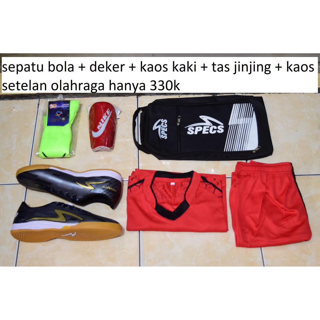 sepatu futsal sol tebal plus kaos kaki-deker-tas-setelan baju olahraga hanya 210k