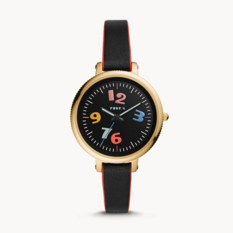 fos*sil monroe jengkol three-hand black. leather ES4963