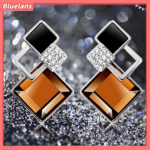 Bluelans Women Fashion Rhombic Rhinestone Eardrop Korean Style Earrings Party Jewelry