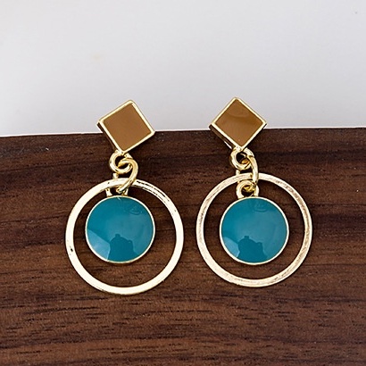 Anting Tusuk Bentuk Geometri Bulat / Kotak retro Bahan Sterling silver 925 Warna Biru Untuk Wanita