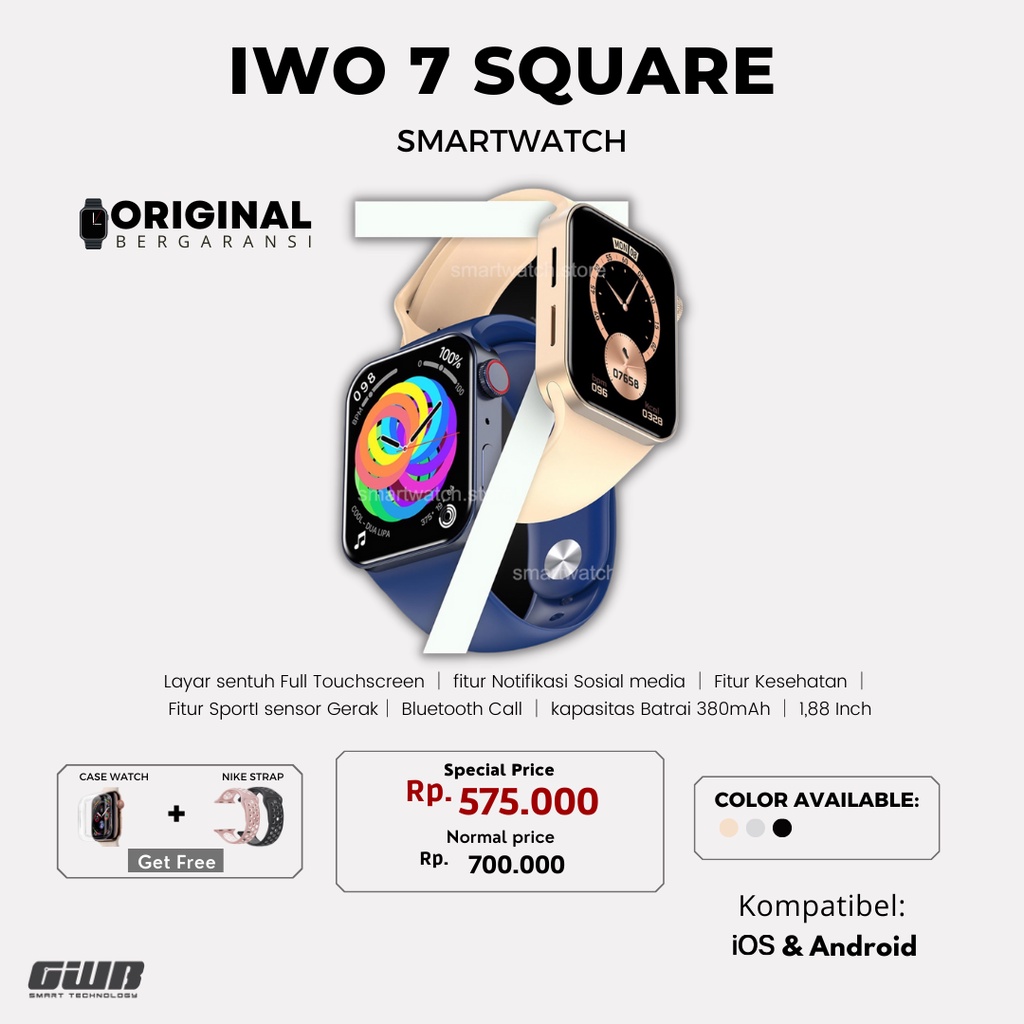 BERGARANSI. 7 SQUARE SERIES SMART WATCH FOR IOS & ANDROID Smartwatch Original Smart Watch Anti air J