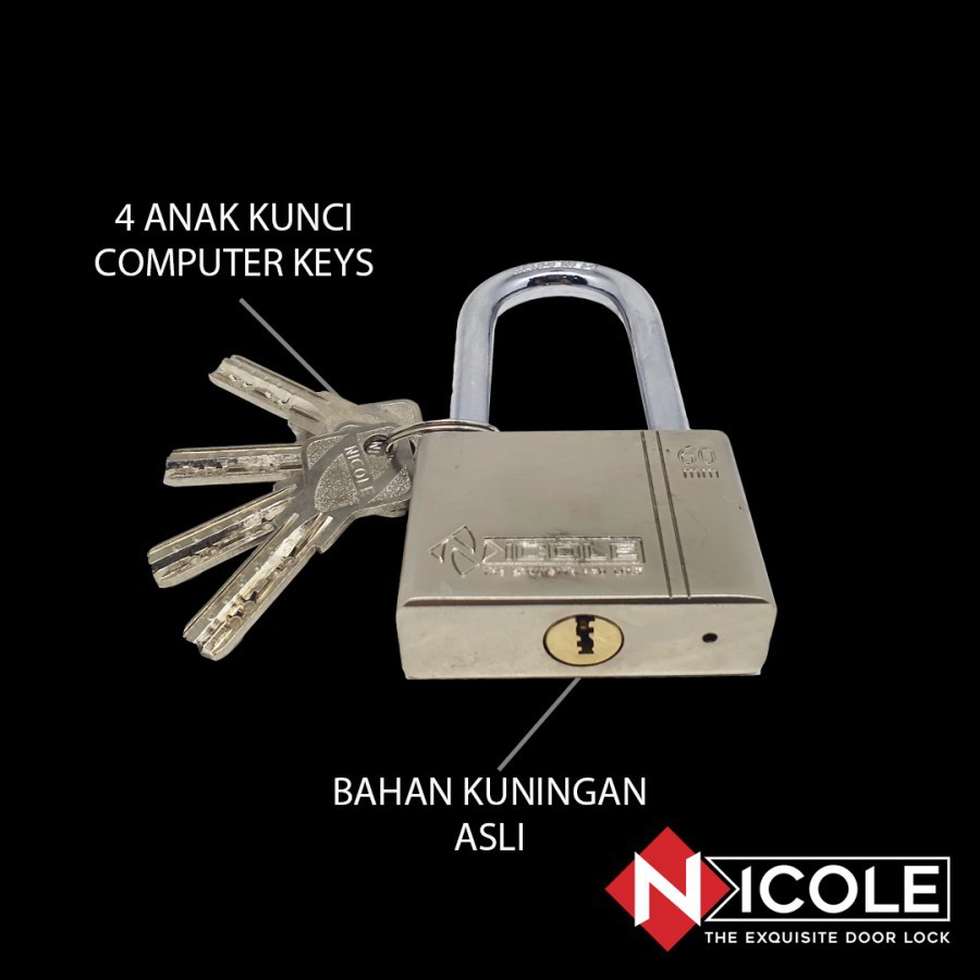 Nicole Gembok Pintu Rumah Besi / Gembok Pagar / Padlock Long 60mm Leher Panjang