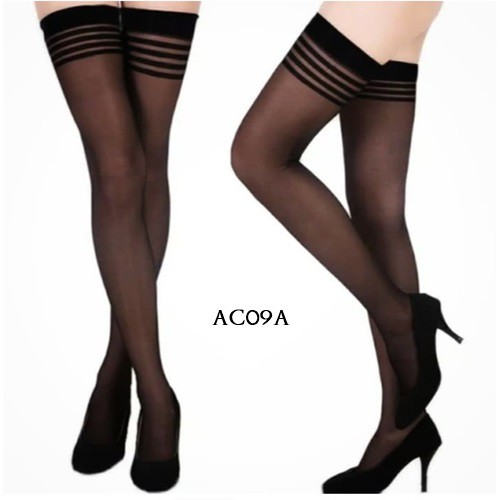 [PRODUK TERLARIS] STOCKING SEXY LINGERIE SEMI TRANSPARAN MOTIF GARIS HITAM AC09