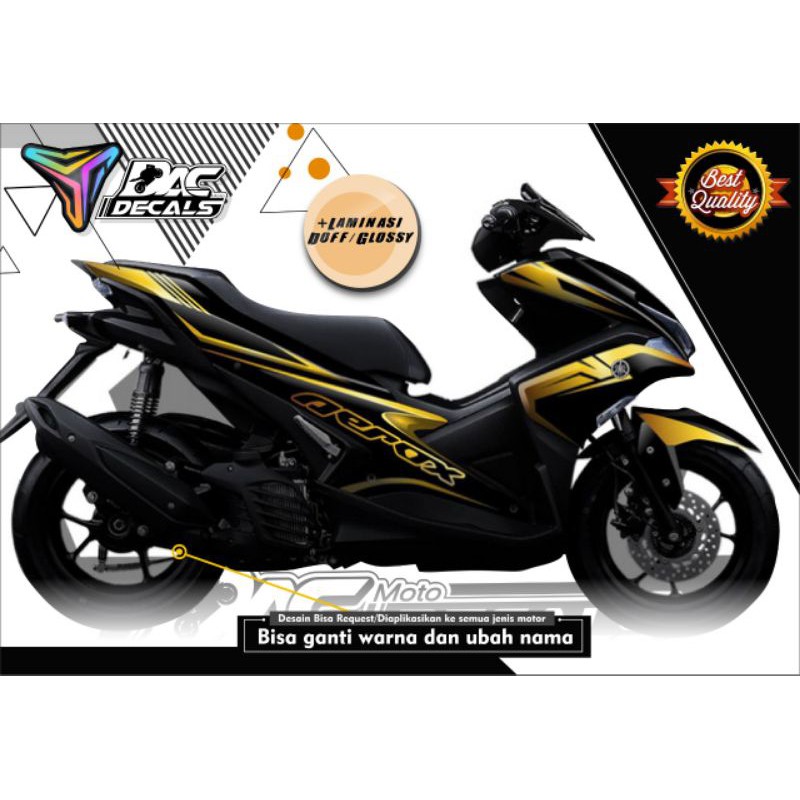 sticker decal full body Yamaha aerox 155 motip hitam variasi Lis gold 2147