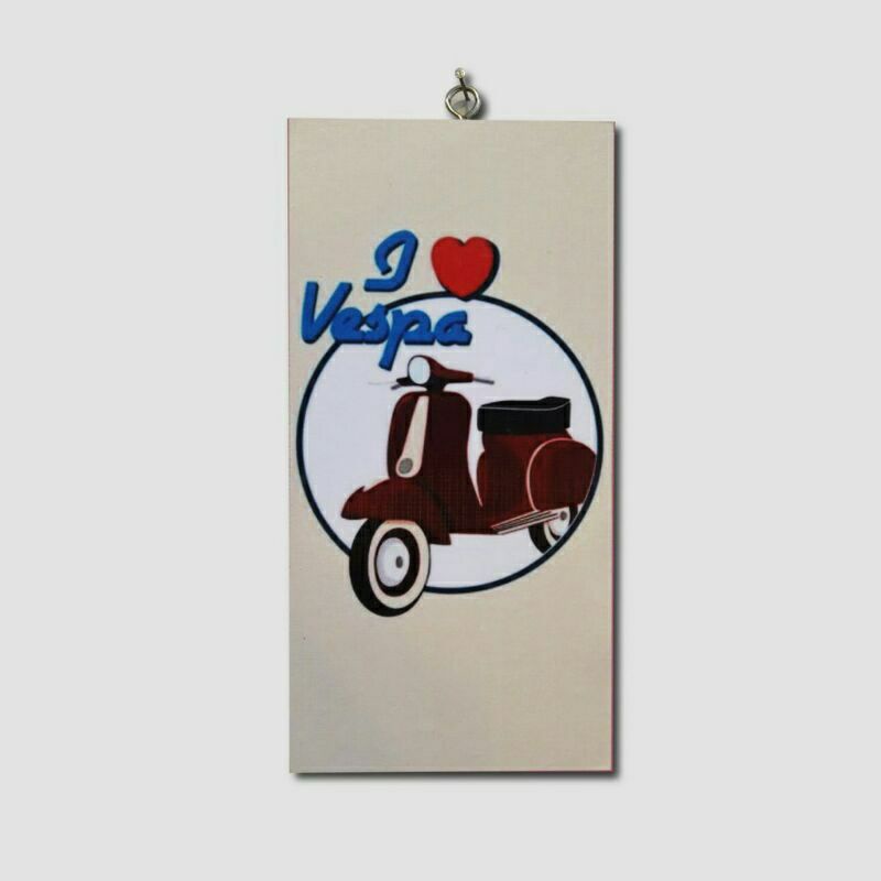 Hiasan Dinding Poster Kayu Pajangan Walldecor I Love Vespa 20X10 cm Dekorasi Ruangan Shabby Chic