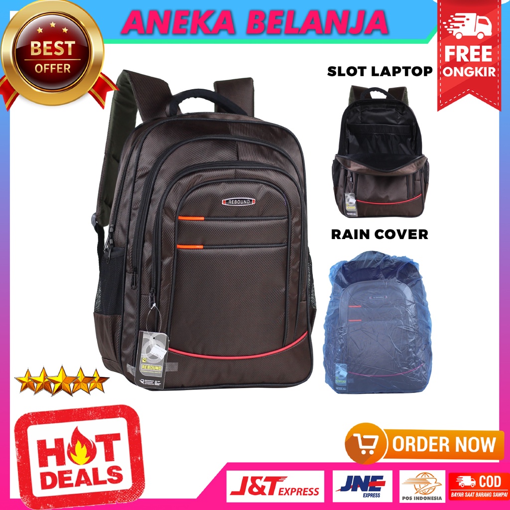 Tas Ransel Pria Rebound Coklat List Merah Harga Ekonomis Berkualitas Multifungsi Free Raincover Backpack Sekolah Cowok Free Slot Laptop Bahan Awet Tebal  Terlaris Termurah