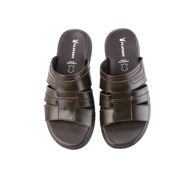 PL48 SANDAL SLIDE PLAYBOY PRIA ORIGINAL CASUAL KULIT BRANDED COKLAT