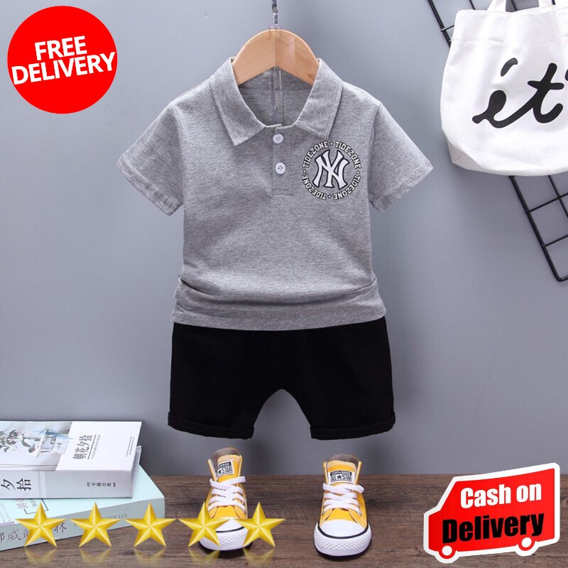 VISION ONLINE-NY POLO SET/SETELAN BAJU BAYI ANAK LAKI LAKI MURAH IMPORT/ KEMEJA/CELANA PENDEK KATUN