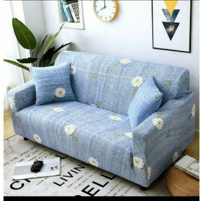 COVER SOFA SEATER sarung sofa elastis stretch elastic good - FLOWER BLUE  god