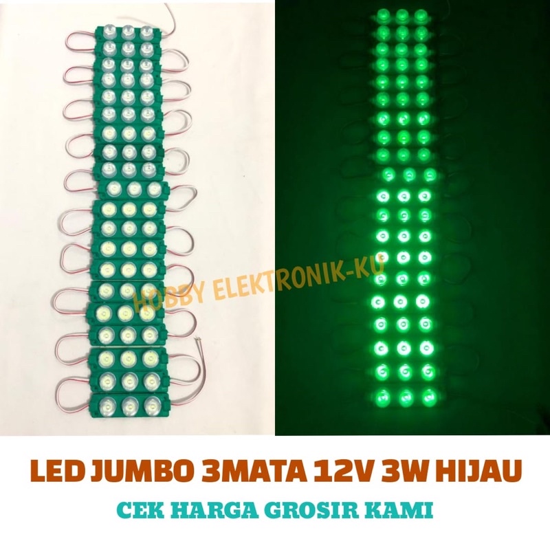 LAMPU LED JUMBO 3MATA 12V 3W HIJAU (PEMBELIAN MINIMAL 10PCS)