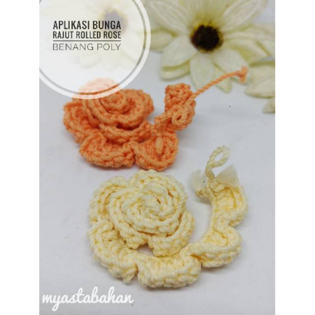Bunga Rajut Rolled Rose Benang Poly