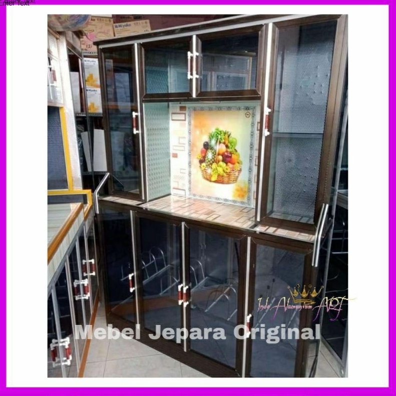 Rak Lemari Piring Pintu 8 Kaca - Rak Dapur Serbaguna Bahan Alumunium