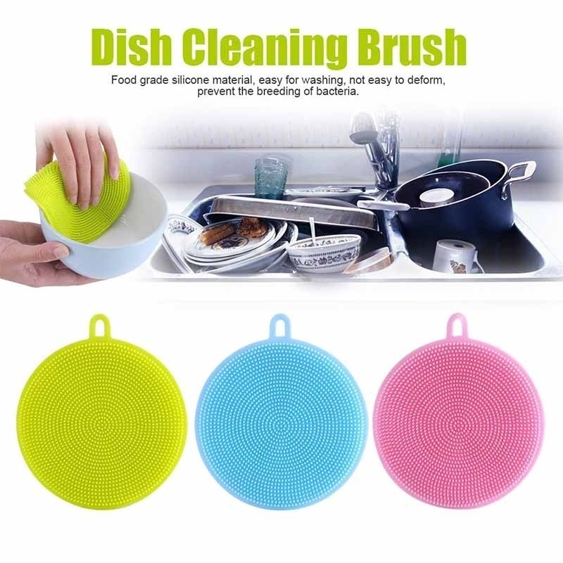 Spons Cuci Piring Silikon Serbaguna Spon Sponge Silicone Busa Alat Dishwashing Sikat Bulat Warna