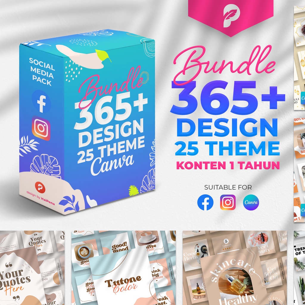 Konten 1 Tahun 365+ Bundle Desain Template Canva Instagram