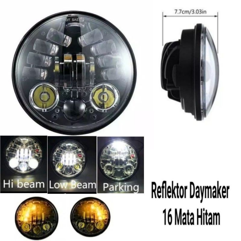 headlamp reflektor - lampu depan daymaker cobra predator 16 led ukuran 5,75 inch 75 watt dot sae dymaker high low beam costom motor classic jeep wrangler cocok untim motor harley davidson triump kawasaki w175 honda cb suzuki yamaha benneli mx rx king dll