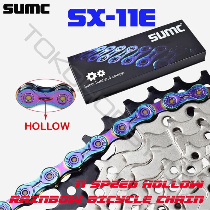Rantai Sepeda 11 Speed Hollow SUMC SX11E Rainbow Pelangi Bunglon